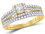 1.00 Carat (Color G-H, I1) Princess Cut Diamond Engagement Ring Wedding Set in 14K Yellow Gold